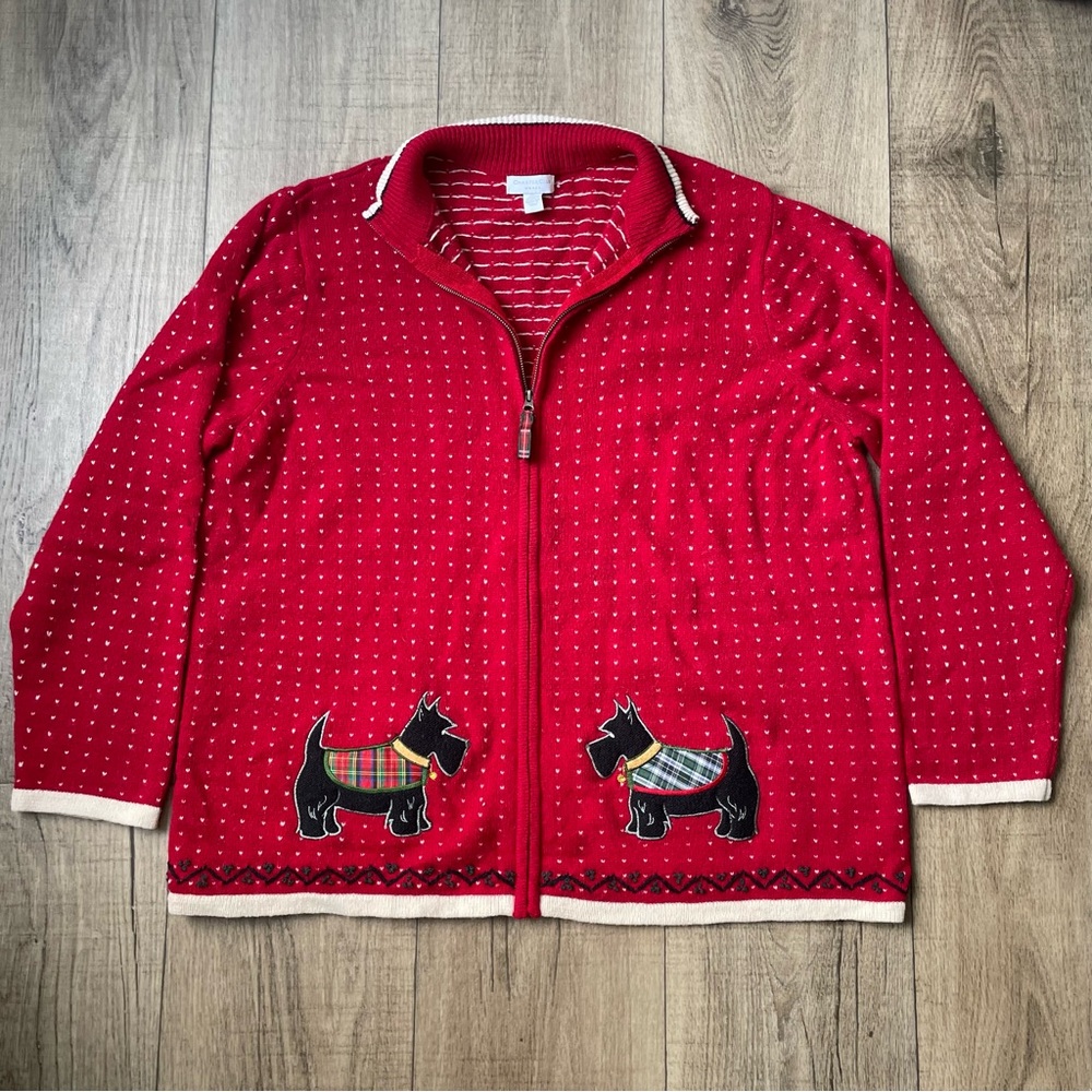 Charter Club Woman 100% Lambs Wool Scottish Terrier (Scottie) Cardigan